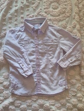 Okaidi Polo Team Long Sleeve Botton Up Lilac Purple Cotton Linen Shirt Size 3A/Y